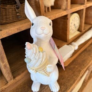 Brand NWT Charming White Bunny Figurine with Ice Cream Cone Spring Easter Decor